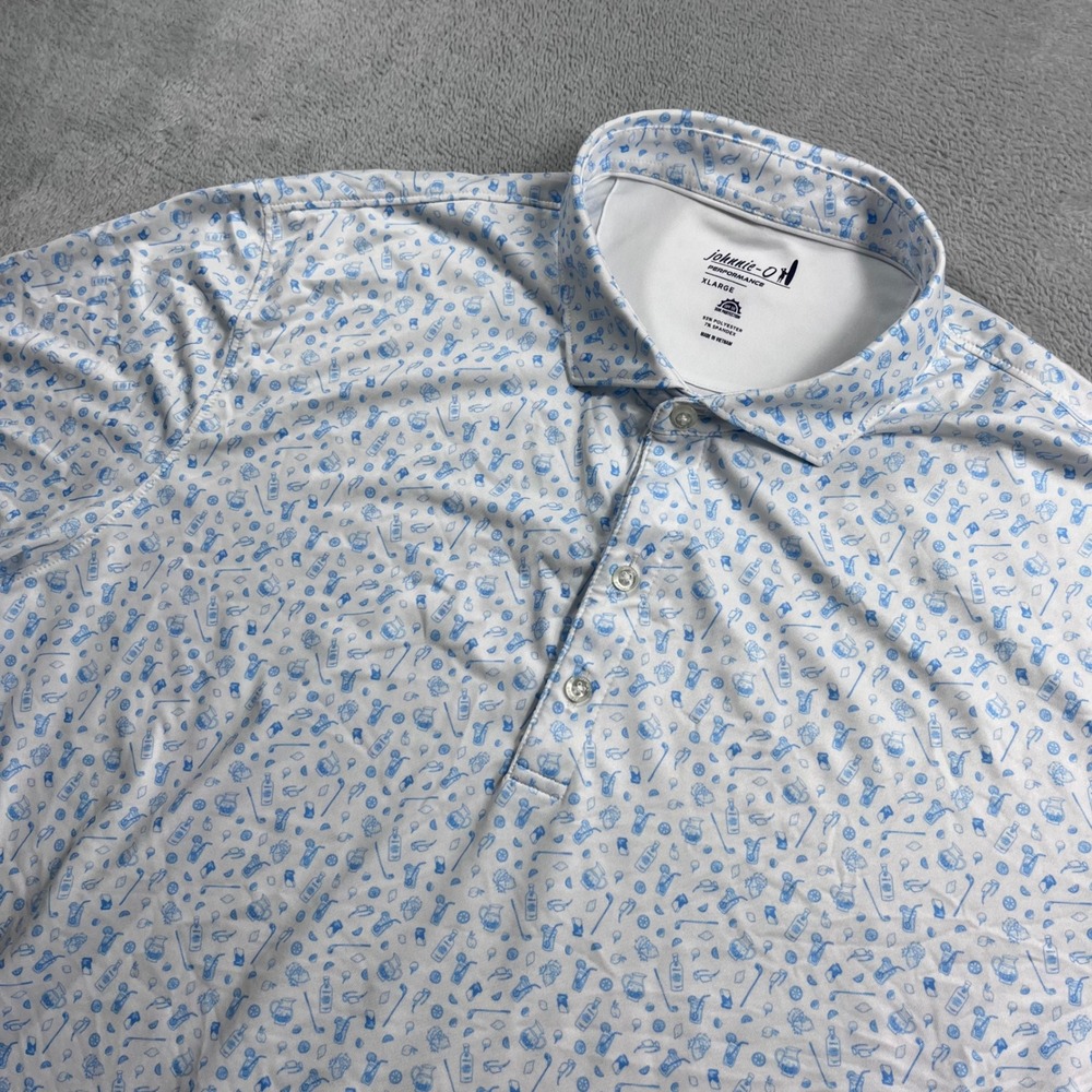 Johnnie-O Performance Golf Polo Mens XL White Blue International Country Club